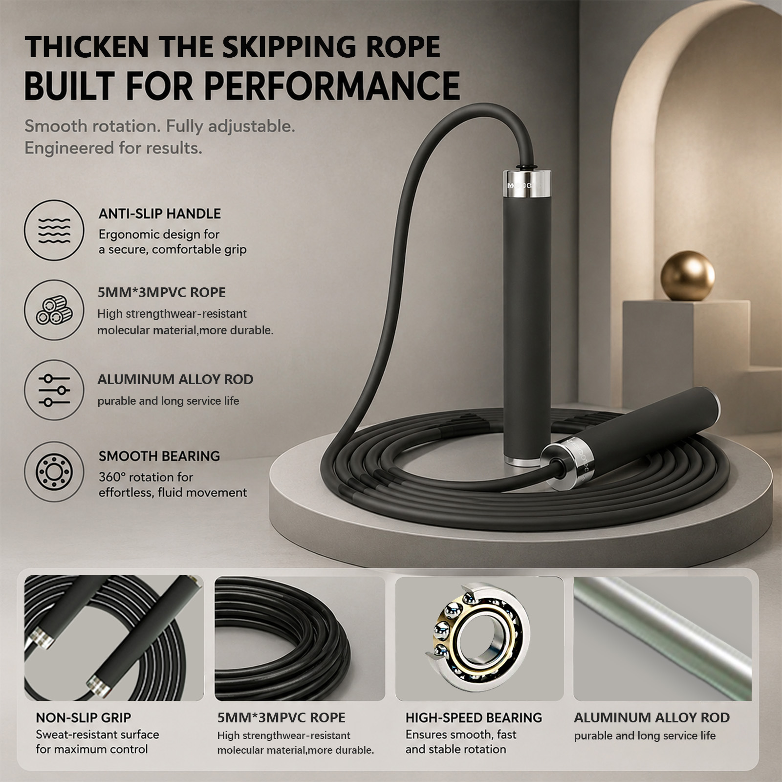 Jump Rope Bearing - เชือกกระโดดสำหรับออกกำลังกาย ชกมวย ลดน้ำหนัก สำหรับผู้ใหญ่ ปรับความยาวได้ สำหรับผู้เริ่มต้น