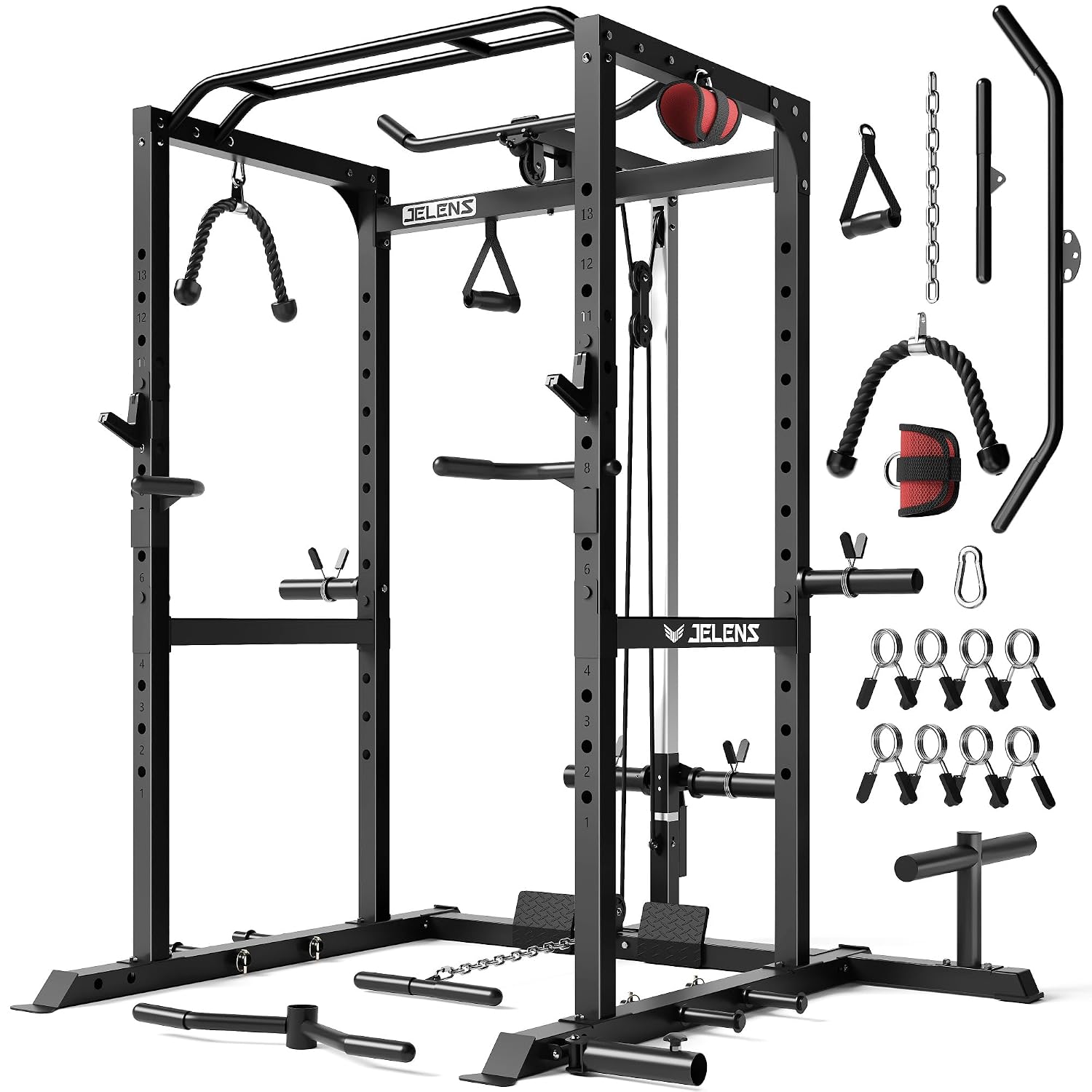 Home Gym Rack With Cables - แร็คออกกำลังกายอเนกประสงค์พร้อมสายเคเบิลปรับระดับได้, โครงสควอทรับน้ำหนัก 2000 ปอนด์สำหรับยิมในบ้าน, ปรับแต่งได้