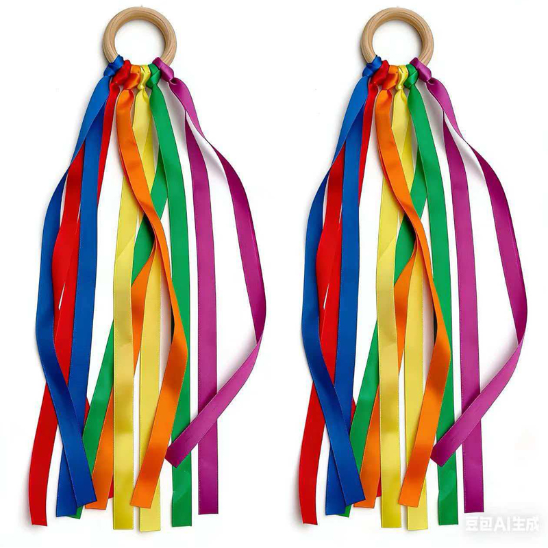 Gymnastic Rings Wooden - วิ้งค์สายรุ้งพร้อมห่วงไม้ อุปกรณ์เต้นรำและยิมนาสติกสำหรับเด็กชายและเด็กหญิง เหมาะสำหรับงานปาร์ตี้