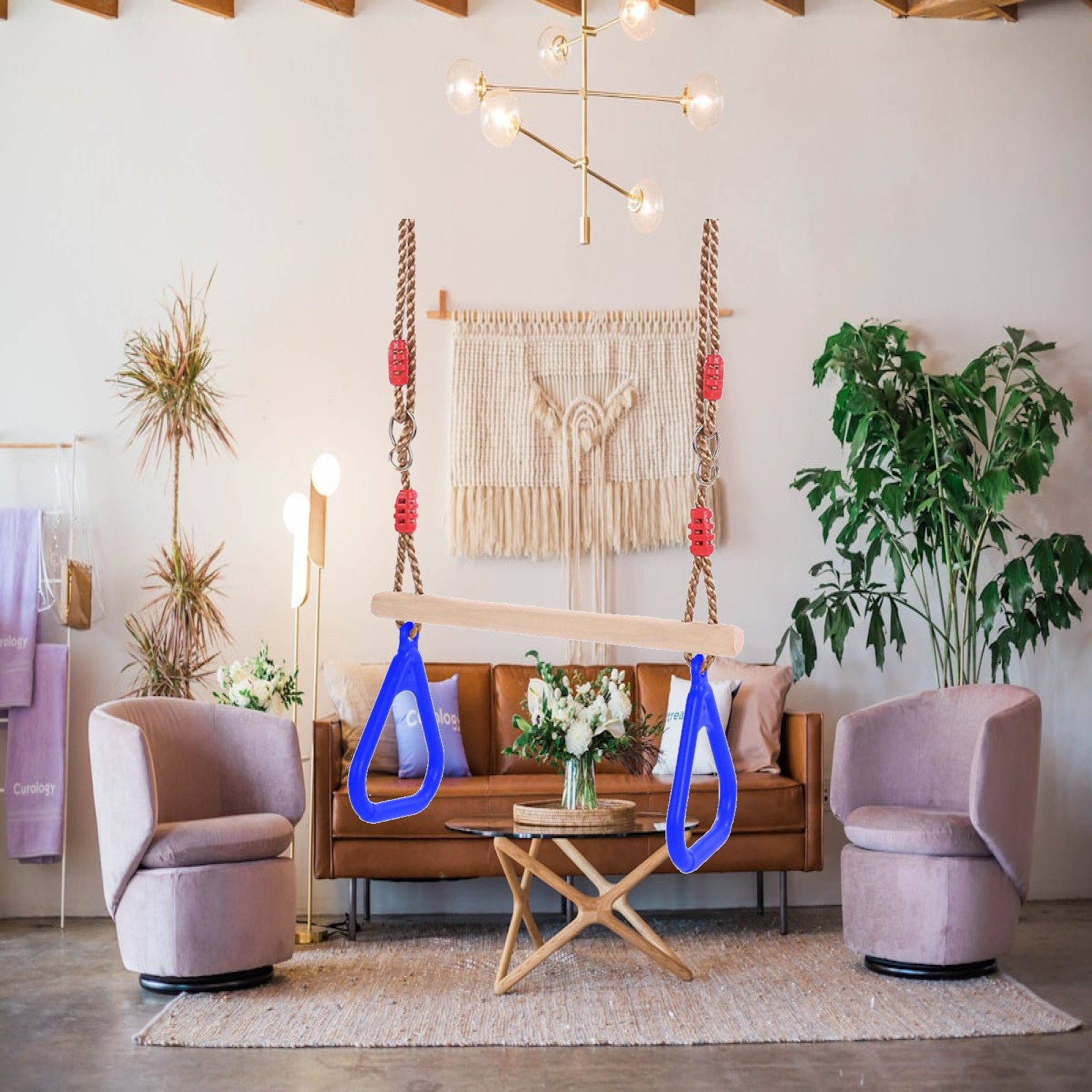 Gymnastic Rings Wooden - ชุดชิงช้าสำหรับเล่นในร่มและกลางแจ้งสำหรับสนามหลังบ้าน ห่วงยิมนาสติกไม้พร้อมเชือกแข็งแรง อุปกรณ์เล่นสำหรับเด็ก