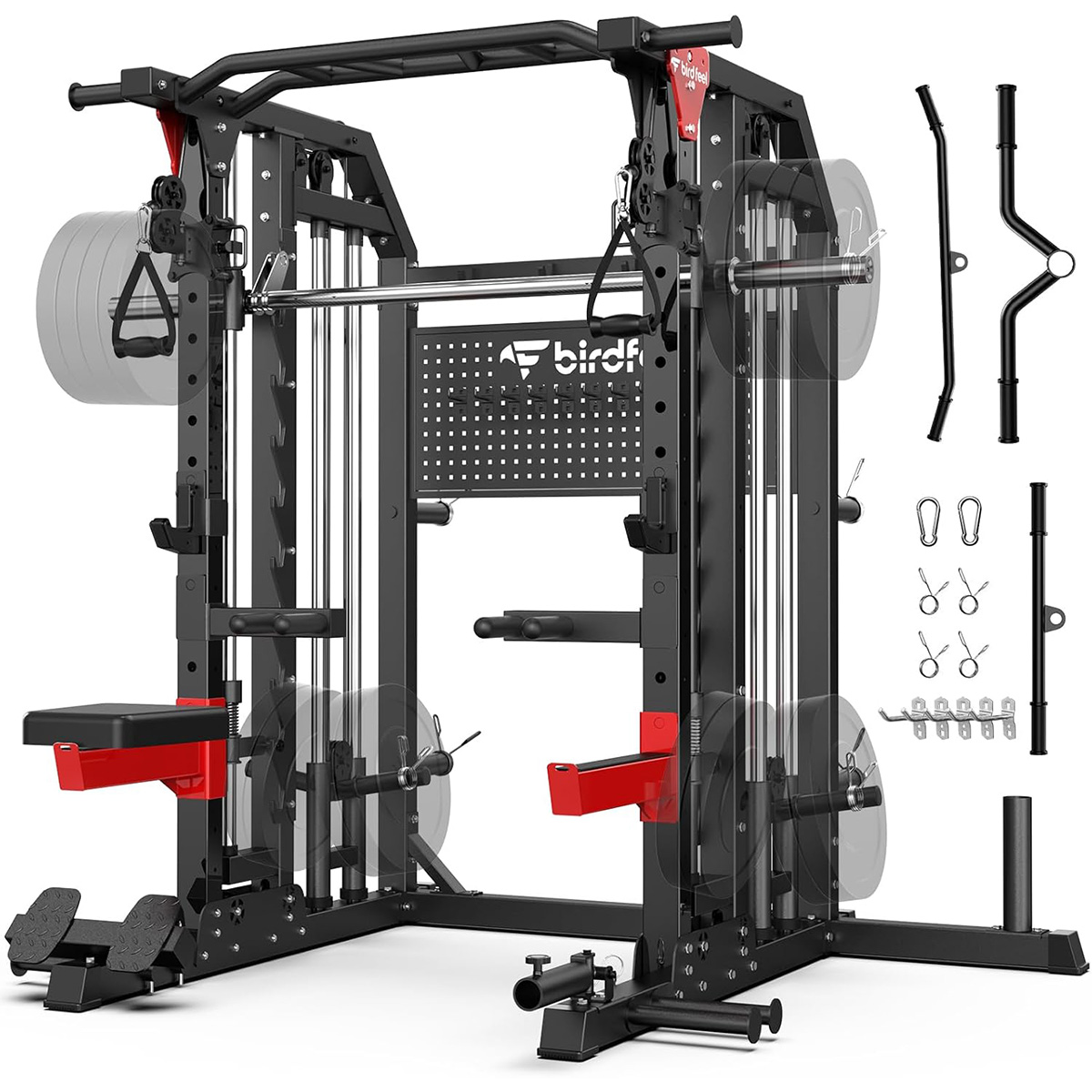 Home Gym Rack With Cables - Pooboo Power Cage เครื่องออกกำลังกายแบบมัลติฟังก์ชัน รับน้ำหนักได้ 2000