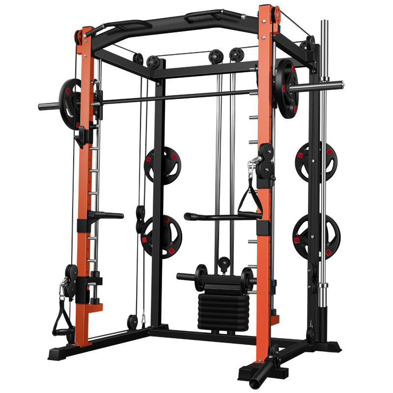 Home Gym Rack With Cables - อุปกรณ์ออกกำลังกายแบบมัลติฟังก์ชั่นสำหรับใช้ในบ้าน พร้อมแท่นสควอท บาร์ดึงข้อ สายเคเบิ้ลพาวเวอร์พูลเลย์ และเครื่องสมิธแมชชีน