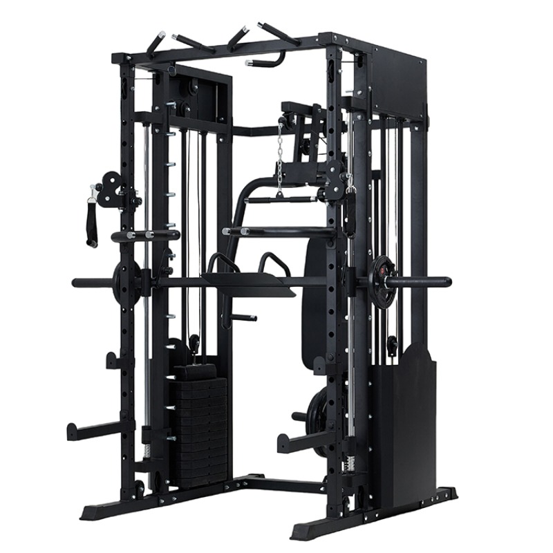 Home Gym Rack With Cables - YTYIN อุปกรณ์ออกกำลังกายอเนกประสงค์แบบครบวงจร พร้อมเครื่องสมิธแมชชีน สายเคเบิล แร็คยกน้ำหนัก และเครื่องกดขา