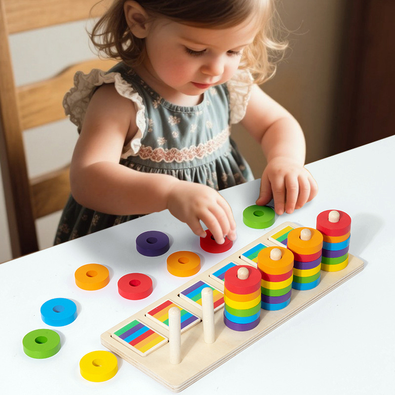 Gymnastic Rings Wooden - มอนเตสซอรี่ การฝึกความจำ เกมจับคู่สี ชุดวงแหวนไม้สีรุ้ง การเรียงลำดับสี การคิดเชิงตรรกะ