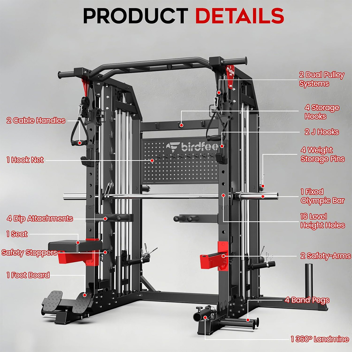 Pooboo Power Cage เครื่องออกกำ - Home Gym Rack With Cables บทวิจารณ์และราคา